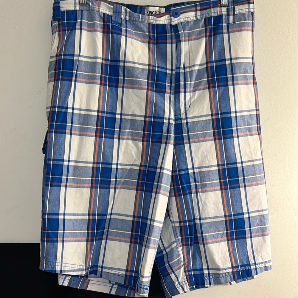 Pre-Owned King Size Plaid Cotton Cargo Shorts Man Waist Size 58